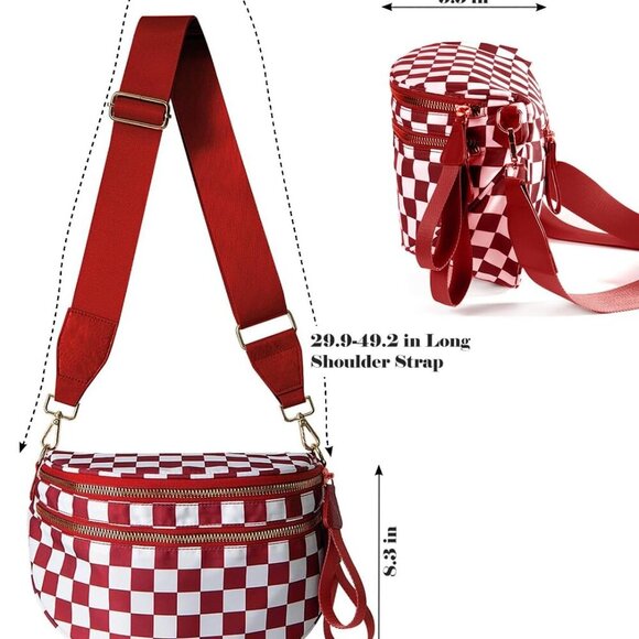 Black and White Checkered Crossbody Bag Bum Bag for Women,Spacious Checkered Pur - Picture 3 of 6